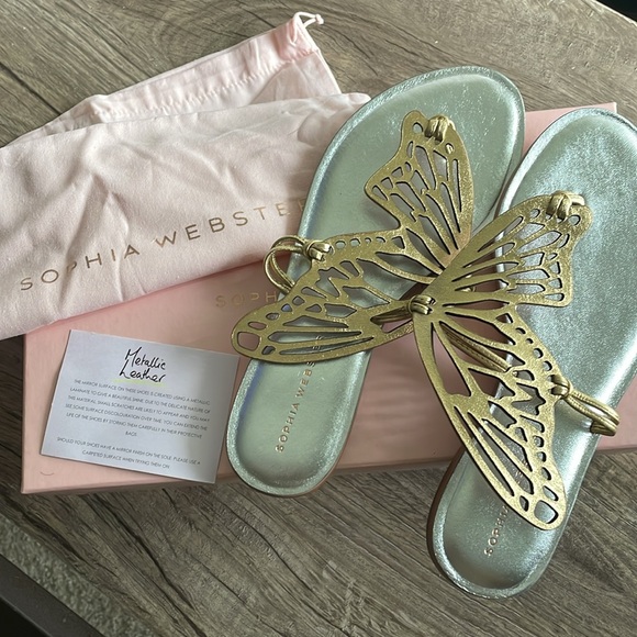 SOPHIA WEBSTER TALULAH FLAT MULE GOLD NAPPA LEATHER SLIDE SIZE EU 37.5/ US 7 - Picture 3 of 4